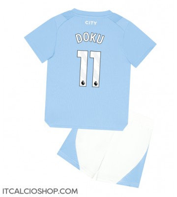 Manchester City Jeremy Doku #11 Prima Maglia Bambino 2023-24 Manica Corta (+ Pantaloni corti)